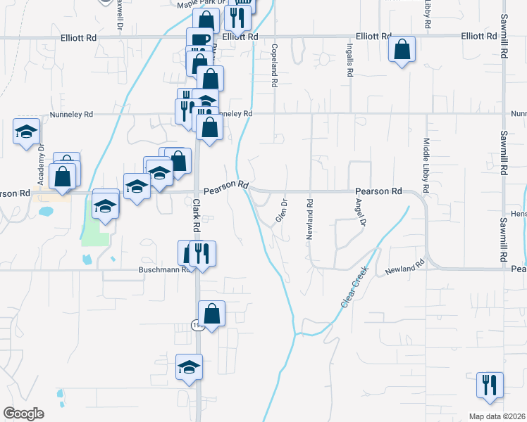 map of restaurants, bars, coffee shops, grocery stores, and more near Glen Circle in Paradise