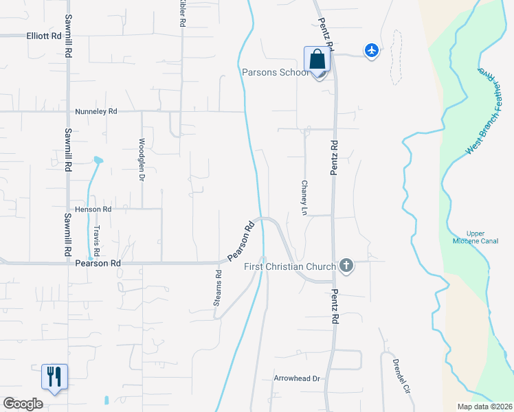 map of restaurants, bars, coffee shops, grocery stores, and more near 1489 Pearson Rd in Paradise