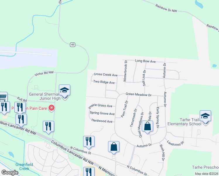 map of restaurants, bars, coffee shops, grocery stores, and more near 2645 Little Pine Lane in Lancaster
