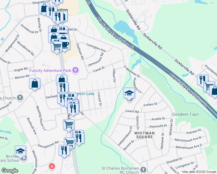 map of restaurants, bars, coffee shops, grocery stores, and more near 300 Hilbert Drive in Washington Township