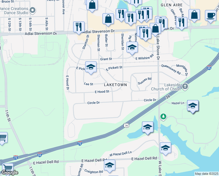 map of restaurants, bars, coffee shops, grocery stores, and more near 3625 Sherman Street in Springfield