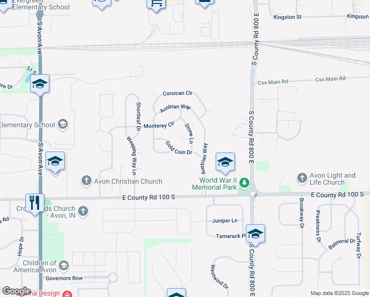 map of restaurants, bars, coffee shops, grocery stores, and more near 780 Stone Lane in Avon