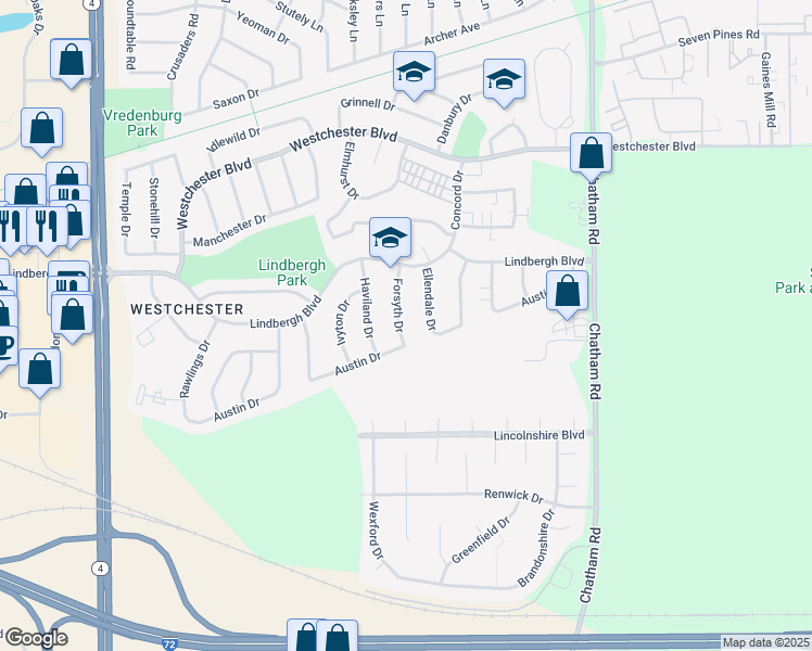 map of restaurants, bars, coffee shops, grocery stores, and more near 3304 Forsyth Drive in Springfield