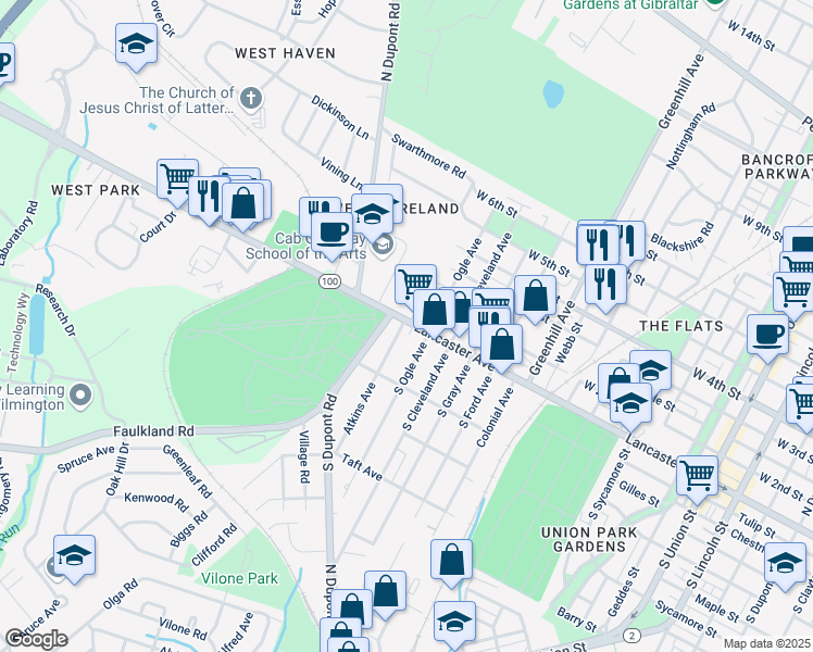 map of restaurants, bars, coffee shops, grocery stores, and more near 3112 Delaware 48 in Wilmington