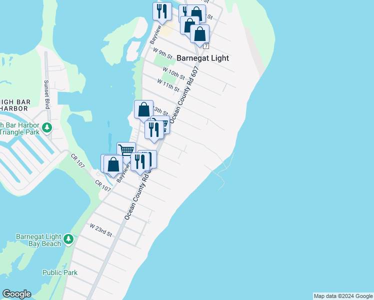 map of restaurants, bars, coffee shops, grocery stores, and more near 1413 Seaview Avenue in Barnegat Light