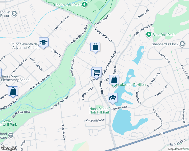 map of restaurants, bars, coffee shops, grocery stores, and more near 29 Spicebush Court in Chico