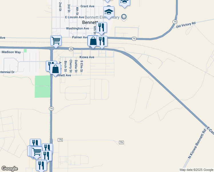 map of restaurants, bars, coffee shops, grocery stores, and more near 319 Walnut St in Bennett