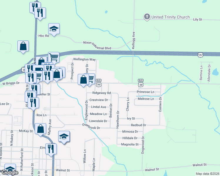 map of restaurants, bars, coffee shops, grocery stores, and more near 1604 Havenwood Road in Macon