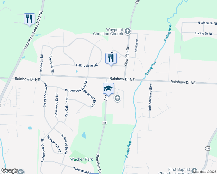 map of restaurants, bars, coffee shops, grocery stores, and more near 1403 Pleasant Springs Boulevard in Lancaster