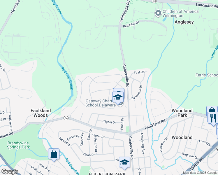 map of restaurants, bars, coffee shops, grocery stores, and more near 2615 Turnstone Drive in Wilmington