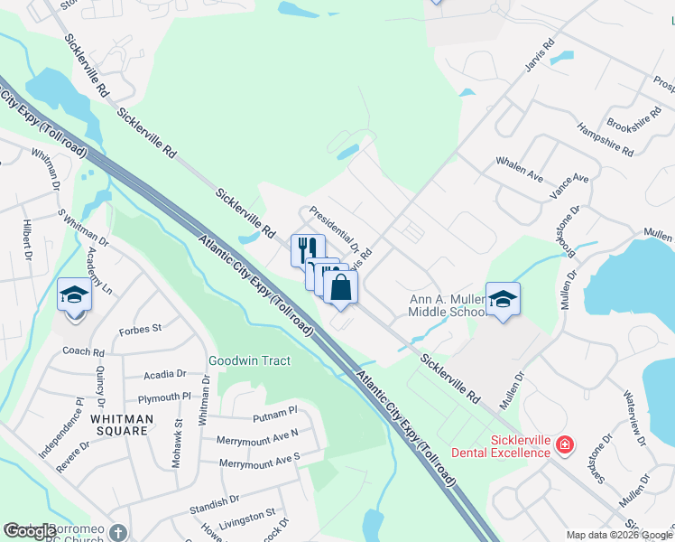 map of restaurants, bars, coffee shops, grocery stores, and more near 22 Noble Road in Sicklerville