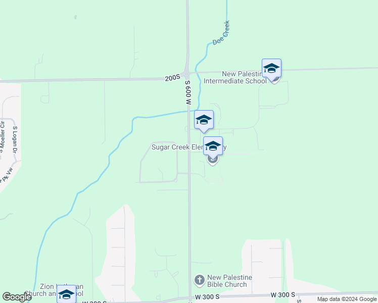 map of restaurants, bars, coffee shops, grocery stores, and more near 2337 South 600 West in New Palestine