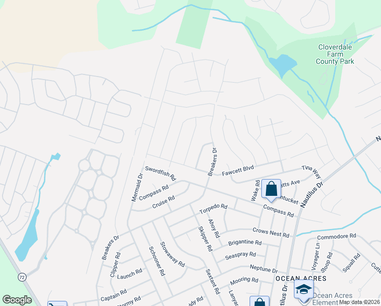 map of restaurants, bars, coffee shops, grocery stores, and more near 6 Half-Hitch Road in Barnegat Township