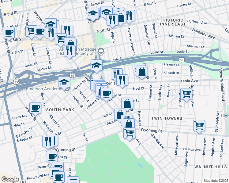 map of restaurants, bars, coffee shops, grocery stores, and more near 244 Quitman Street in Dayton