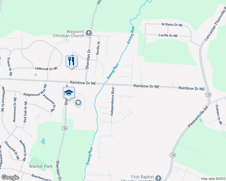 map of restaurants, bars, coffee shops, grocery stores, and more near 1907 Independence Boulevard in Lancaster