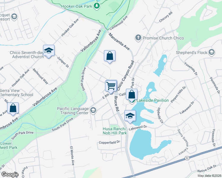 map of restaurants, bars, coffee shops, grocery stores, and more near 29 Spicebush Court in Chico