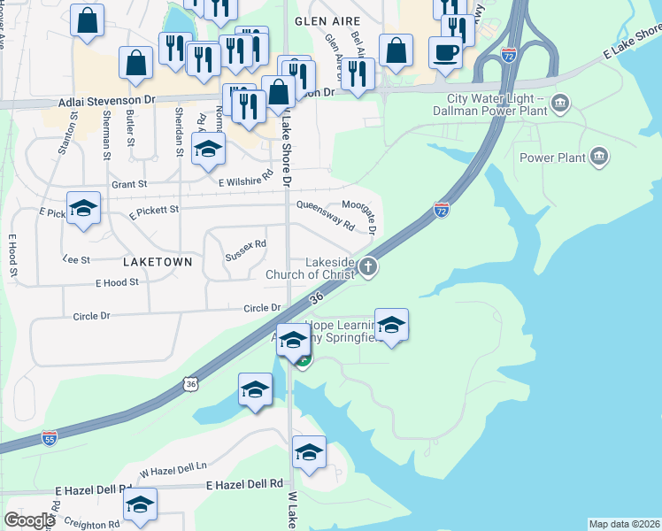 map of restaurants, bars, coffee shops, grocery stores, and more near 2633 Kent Drive in Springfield