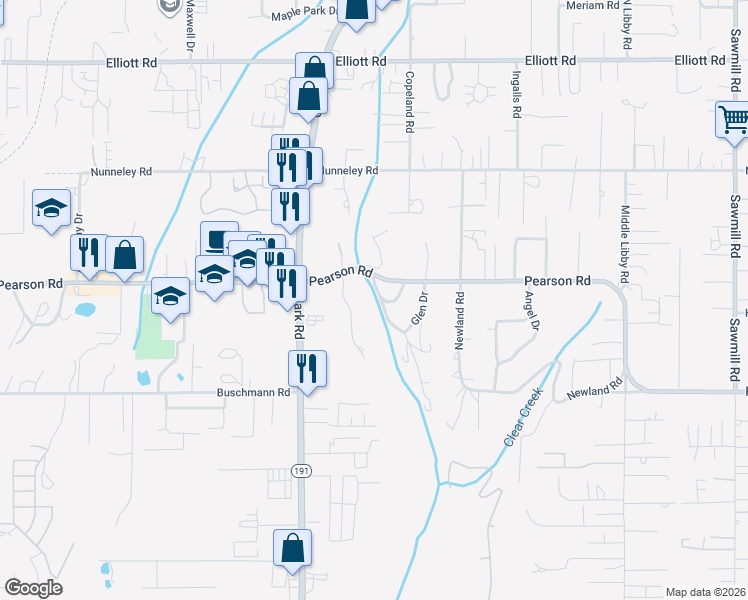 map of restaurants, bars, coffee shops, grocery stores, and more near 1166 Glen Circle in Paradise