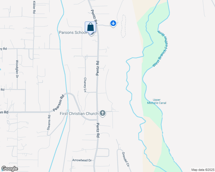 map of restaurants, bars, coffee shops, grocery stores, and more near 5650 Feather River Place in Paradise