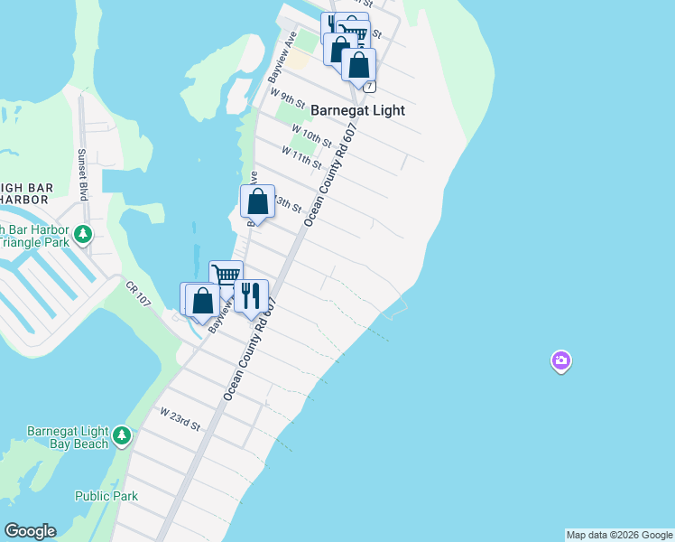 map of restaurants, bars, coffee shops, grocery stores, and more near 1413 Seaview Avenue in Barnegat Light