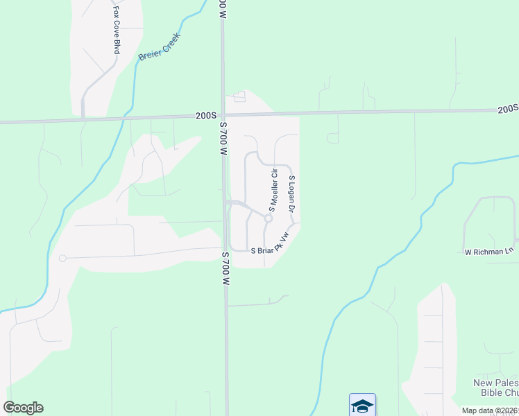 map of restaurants, bars, coffee shops, grocery stores, and more near 6922 West Briarwood Boulevard in New Palestine