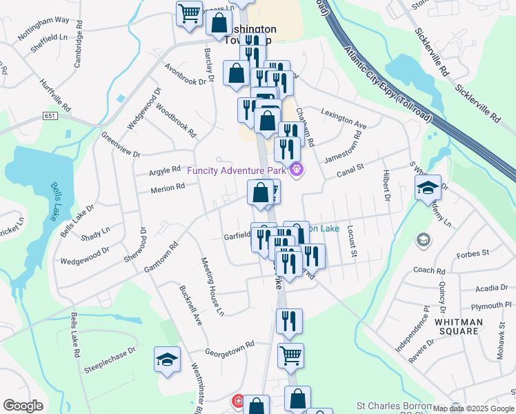 map of restaurants, bars, coffee shops, grocery stores, and more near 5151 New Jersey 42 in Washington Township