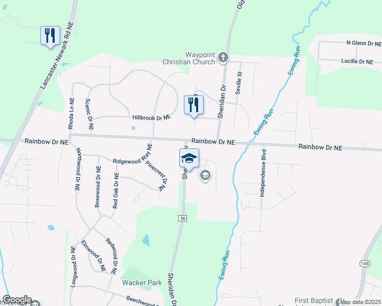 map of restaurants, bars, coffee shops, grocery stores, and more near 1403 Pleasant Springs Boulevard in Lancaster
