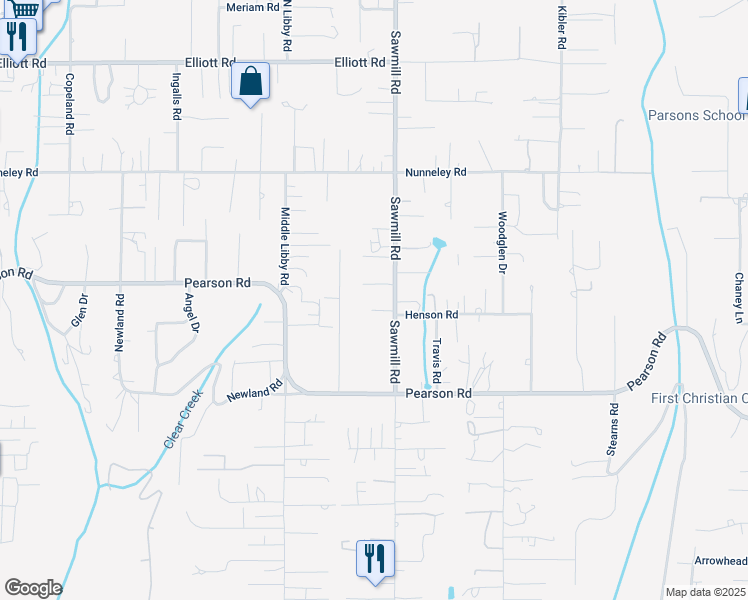 map of restaurants, bars, coffee shops, grocery stores, and more near 1479 Bailey Lane in Paradise