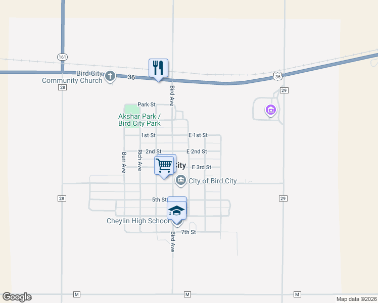map of restaurants, bars, coffee shops, grocery stores, and more near 200 East 2nd Street in Bird City