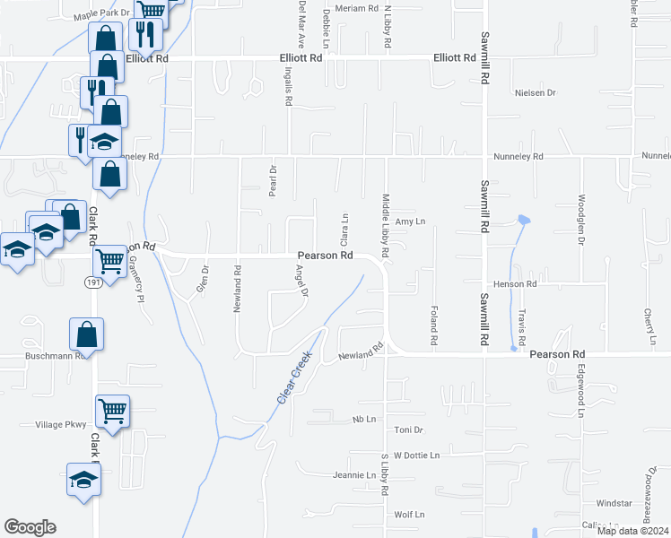 map of restaurants, bars, coffee shops, grocery stores, and more near 956 Pearson Road in Paradise