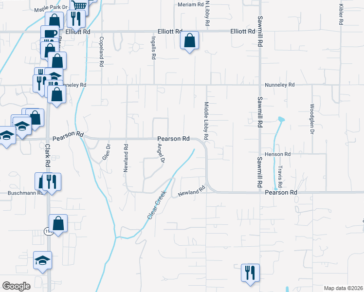 map of restaurants, bars, coffee shops, grocery stores, and more near 960 Pearson Road in Paradise