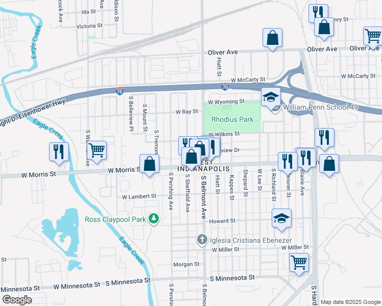 map of restaurants, bars, coffee shops, grocery stores, and more near in Indianapolis