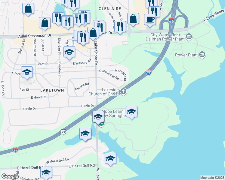 map of restaurants, bars, coffee shops, grocery stores, and more near 2633 Kent Drive in Springfield