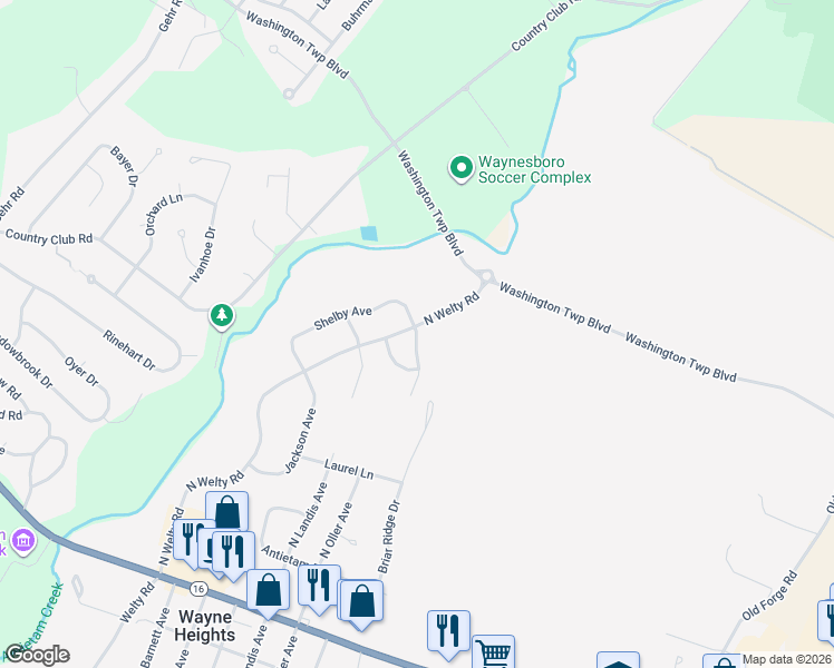 map of restaurants, bars, coffee shops, grocery stores, and more near 12285 Benning Avenue in Waynesboro