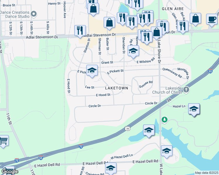 map of restaurants, bars, coffee shops, grocery stores, and more near 3625 Sherman Street in Springfield