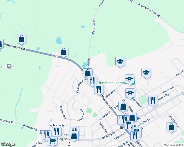 map of restaurants, bars, coffee shops, grocery stores, and more near 524 Prince Street in Littlestown