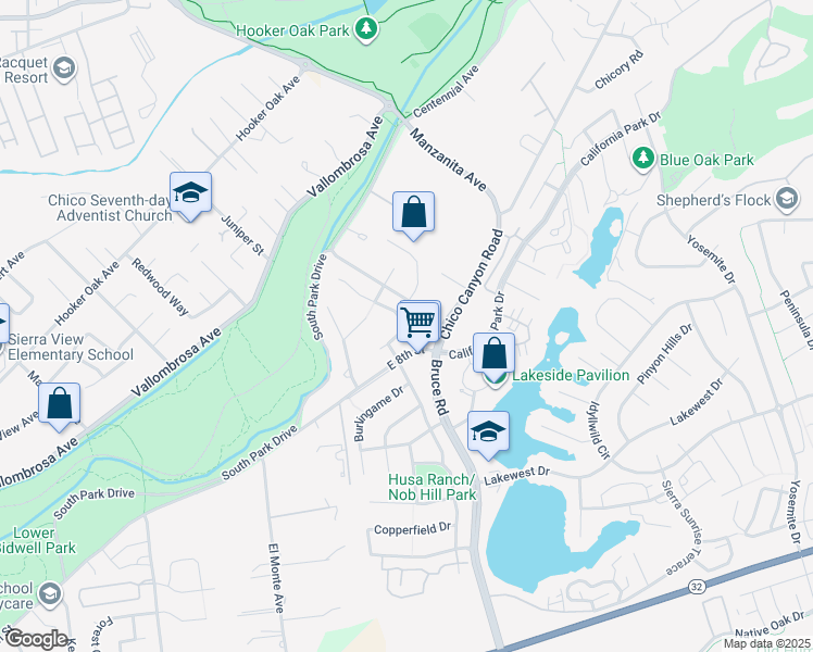 map of restaurants, bars, coffee shops, grocery stores, and more near 29 Spicebush Court in Chico