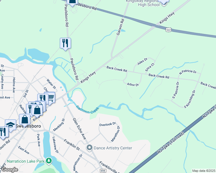 map of restaurants, bars, coffee shops, grocery stores, and more near 144 Cedar Court in Swedesboro