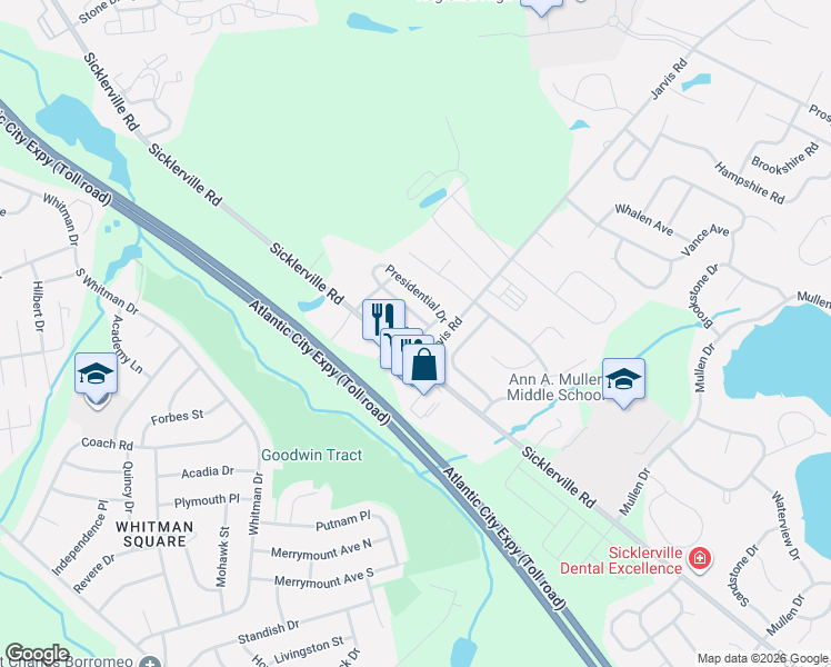 map of restaurants, bars, coffee shops, grocery stores, and more near 22 Noble Road in Sicklerville