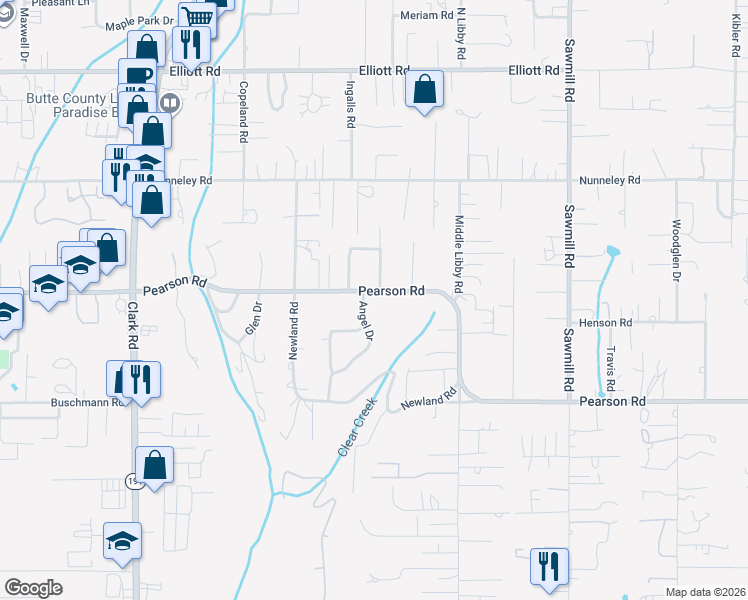 map of restaurants, bars, coffee shops, grocery stores, and more near 5660 Angel Drive in Paradise