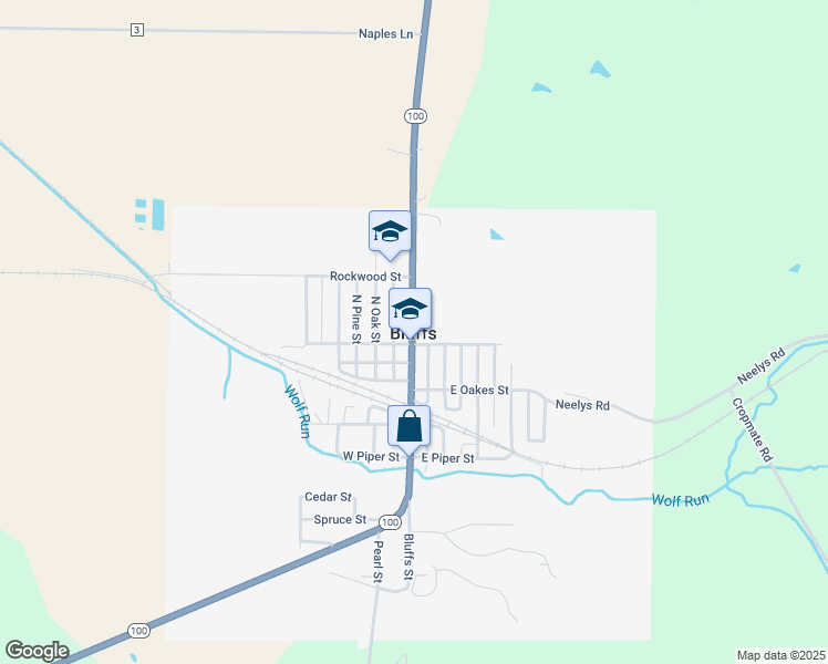 map of restaurants, bars, coffee shops, grocery stores, and more near in Bluffs