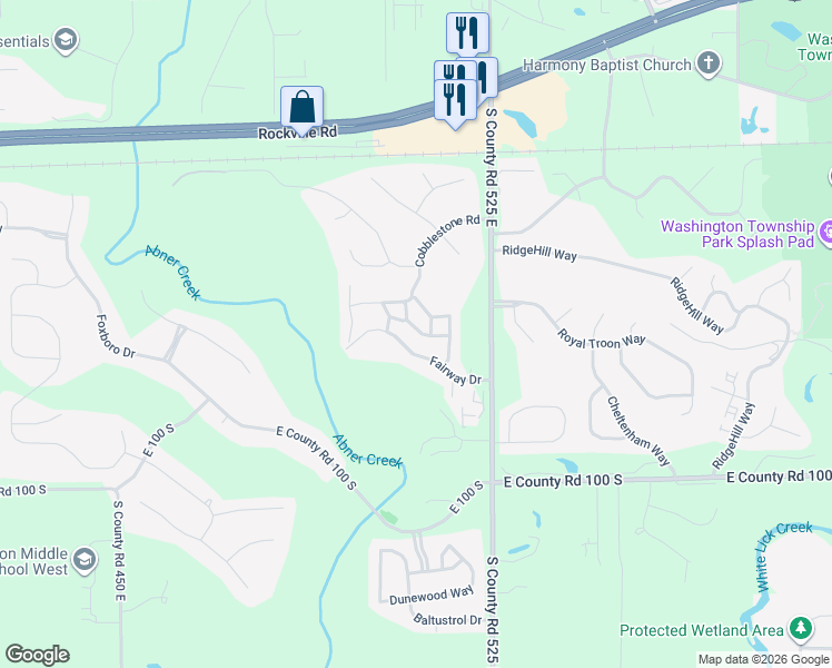 map of restaurants, bars, coffee shops, grocery stores, and more near 5113 Vantage Point Road in Avon