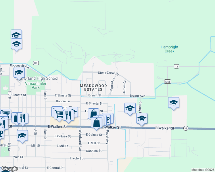map of restaurants, bars, coffee shops, grocery stores, and more near 325 Byron Way in Orland