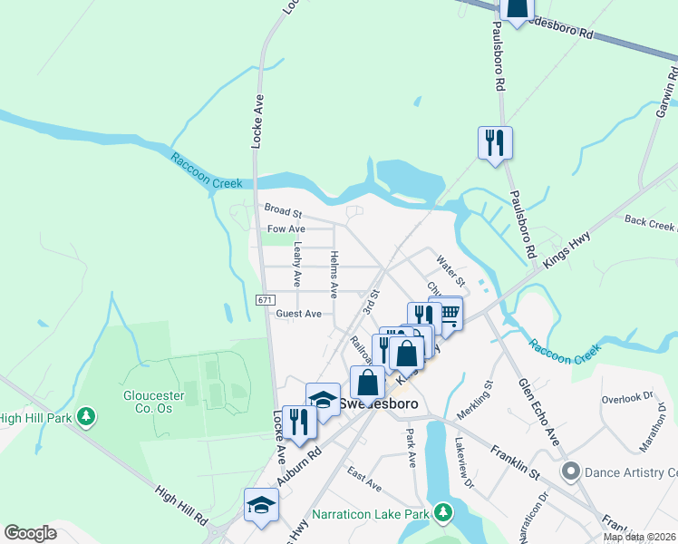 map of restaurants, bars, coffee shops, grocery stores, and more near 215 Helms Avenue in Swedesboro