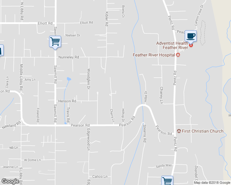 map of restaurants, bars, coffee shops, grocery stores, and more near 1725 Ellis Drive in Paradise