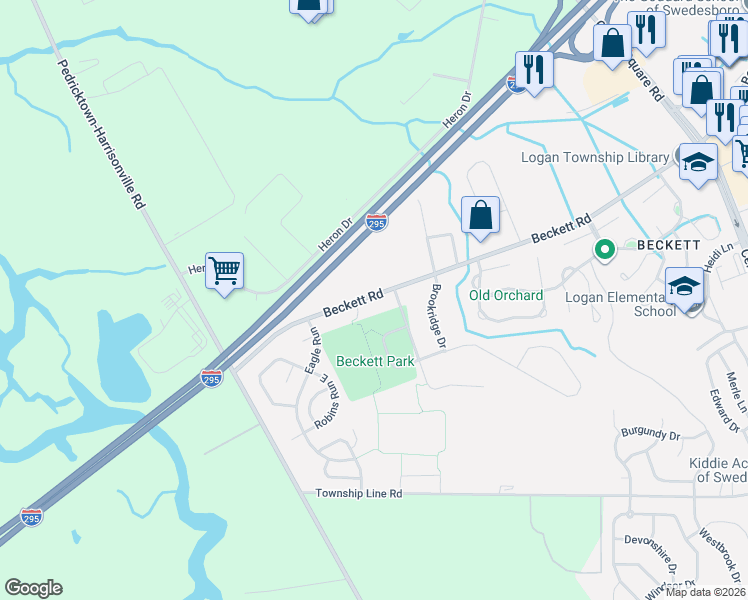 map of restaurants, bars, coffee shops, grocery stores, and more near 300 Beckett Road in Swedesboro