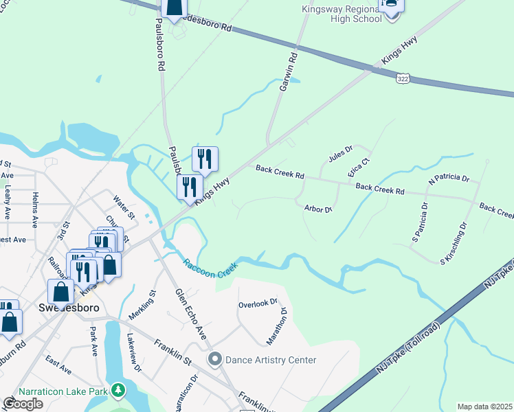 map of restaurants, bars, coffee shops, grocery stores, and more near 144 Cedar Court in Swedesboro