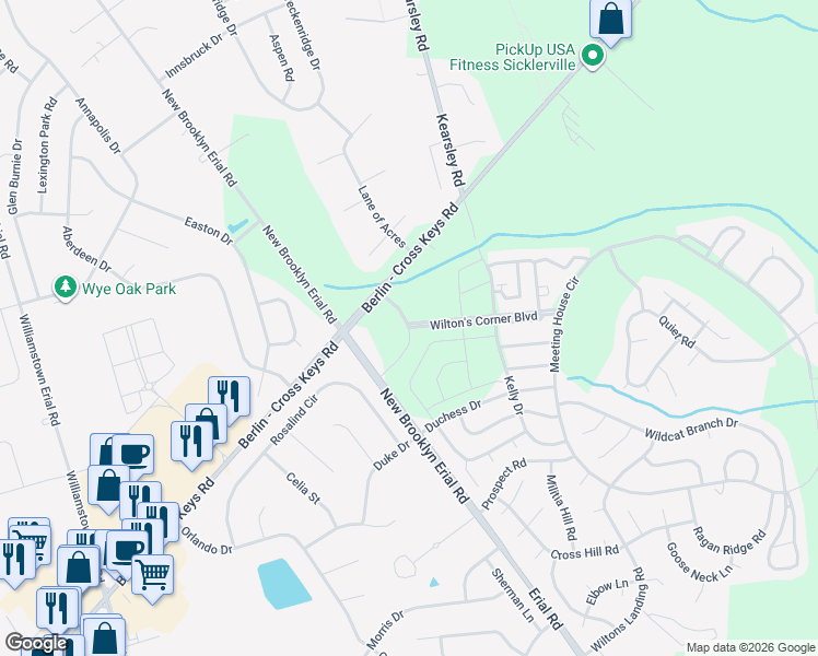 map of restaurants, bars, coffee shops, grocery stores, and more near Wilton's Corner Boulevard in Berlin