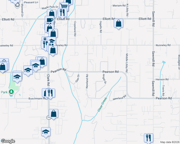 map of restaurants, bars, coffee shops, grocery stores, and more near 5630 Newland Road in Paradise