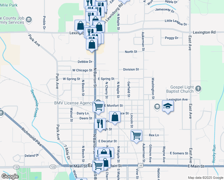 map of restaurants, bars, coffee shops, grocery stores, and more near 215 Mechanic Street in Eaton
